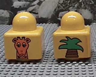 Primo Brick 1 x 1 with Giraffe Head and Top of Palm Tree Pattern on Opposite Sides