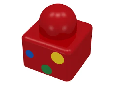 Primo Brick 1 x 1 with 3 Spots Yellow, Green and Blue Pattern