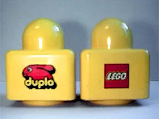 Primo Brick 1 x 1 with Duplo Bunny Logo and LEGO Logo on Opposite Sides Pattern