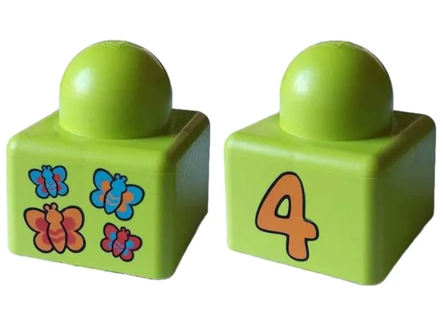 Primo Brick 1 x 1 with Orange, Red, and Medium Blue Butterflies and Number 4 Pattern on Opposite Sides