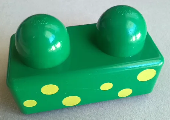 Primo Brick 1 x 2 with 6 Yellow Spots Pattern on Opposite Sides