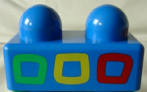 Primo Brick 1 x 2 with Green, Yellow, and Red Squares Pattern