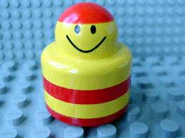 Primo Brick, Round Rattle 1 x 1 with Stripes Red and Smiley Face Pattern