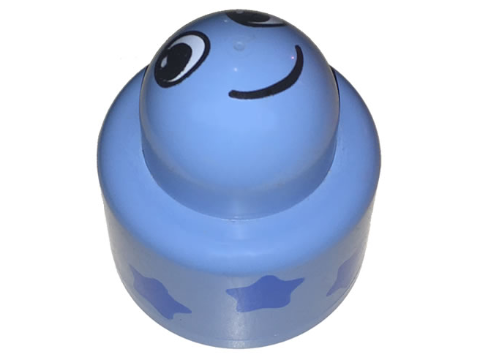 Primo Brick, Round Rattle 1 x 1 with Blue Stars and Smiling Face Pattern
