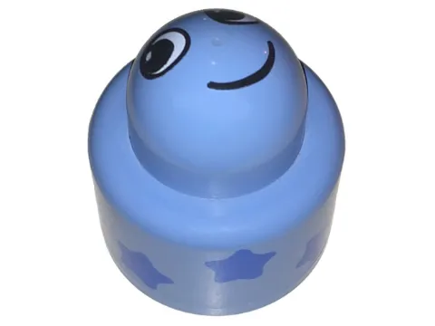 Primo Brick, Round Rattle 1 x 1 with Blue Stars and Smiling Face Pattern