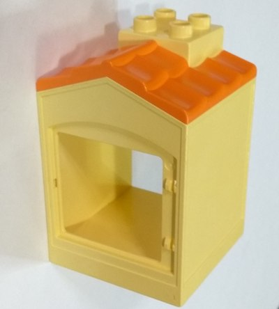 Duplo Building with Chimney, Cutout for Door / Window, and Fixed Medium Orange Shingles