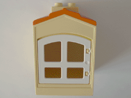 Duplo Building with Chimney, Cutout for Door / Window, and Fixed Medium Orange Shingles with White Window (31028c03 / 31022)
