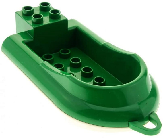 Duplo Boat, Curved Front with Raised Lip, 2 x 5 Studs Inside with (Same Color) Tow Loop and White Bottom