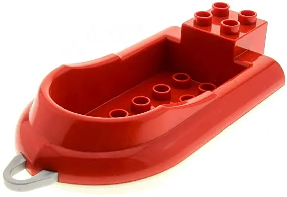 Duplo Boat, Curved Front with Raised Lip, 2 x 5 Studs Inside with Pearl Light Gray Tow Loop and White Bottom
