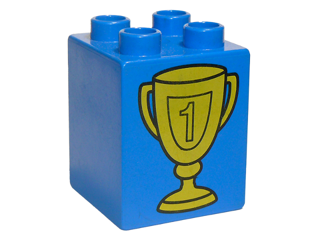 Duplo, Brick 2 x 2 x 2 with Trophy Cup Number 1 in Shield Pattern