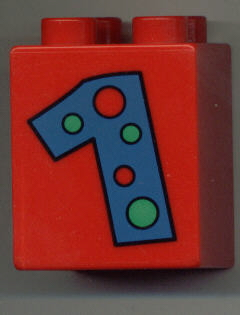 Duplo, Brick 2 x 2 x 2 with Number 1 with Polka Dots Pattern