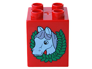 Duplo, Brick 2 x 2 x 2 with Horse Head and Wreath Pattern