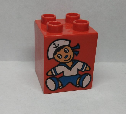 Duplo, Brick 2 x 2 x 2 with Blue Doll Pattern