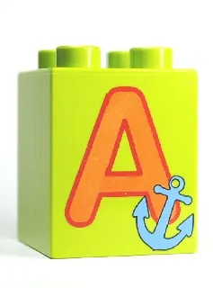 Duplo, Brick 2 x 2 x 2 with Letter A and Anchor Pattern