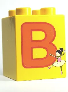 Duplo, Brick 2 x 2 x 2 with Letter B and Ballerina Pattern