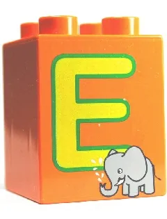 Duplo, Brick 2 x 2 x 2 with Letter E and Elephant Pattern