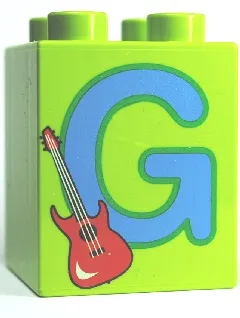 Duplo, Brick 2 x 2 x 2 with Letter G and Guitar Pattern
