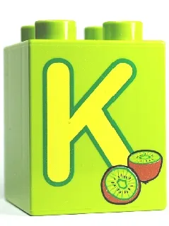 Duplo, Brick 2 x 2 x 2 with Letter K and Kiwi Pattern