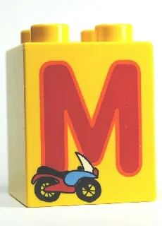 Duplo, Brick 2 x 2 x 2 with Letter M and Motorcycle Pattern