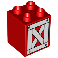 Duplo, Brick 2 x 2 x 2 with White Crossed Boards Pattern