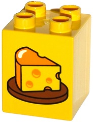 Duplo, Brick 2 x 2 x 2 with Wedge of Cheese on Plate Pattern
