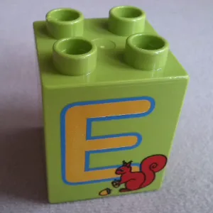Duplo, Brick 2 x 2 x 2 with Letter E and Squirrel Pattern