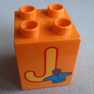 Duplo, Brick 2 x 2 x 2 with Letter J and Jacket Pattern