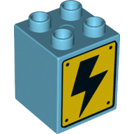 Duplo, Brick 2 x 2 x 2 with High Voltage Black Lightning Bolt on Yellow Sign Pattern