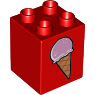 Duplo, Brick 2 x 2 x 2 with Ice Cream Cone and Dropped Ice Cream Cone on Reverse Pattern