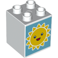 Duplo, Brick 2 x 2 x 2 with Smiling Sun and  Sleeping Moon on Reverse Pattern