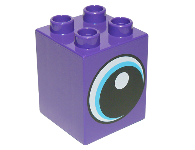 Duplo, Brick 2 x 2 x 2 with White Spot and Medium Azure Circled Eye Looking Right Pattern