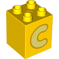 Duplo, Brick 2 x 2 x 2 with Bright Light Yellow Capital Letter C with Bright Light Orange Outline Pattern