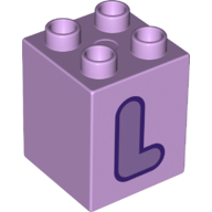 Duplo, Brick 2 x 2 x 2 with Medium Lavender Capital Letter L with Dark Purple Outline Pattern