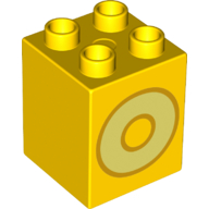 Duplo, Brick 2 x 2 x 2 with Bright Light Yellow Capital Letter O with Bright Light Orange Outline Pattern