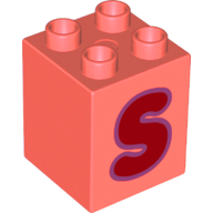 Duplo, Brick 2 x 2 x 2 with Red Capital Letter S with Medium Lavender Outline Pattern
