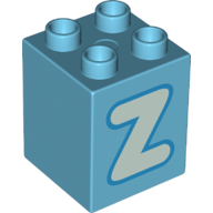 Duplo, Brick 2 x 2 x 2 with Light Aqua Capital Letter Z with Dark Azure Outline Pattern