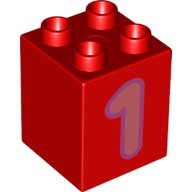 Duplo, Brick 2 x 2 x 2 with Coral Number 1 with Medium Lavender Outline Pattern