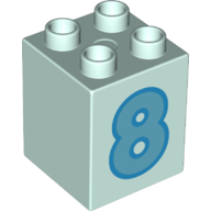 Duplo, Brick 2 x 2 x 2 with Medium Azure Number 8 with Dark Azure Outline Pattern