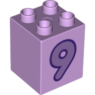 Duplo, Brick 2 x 2 x 2 with Medium Lavender Number 9 with Dark Purple Outline Pattern
