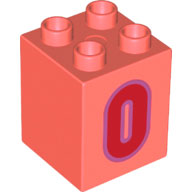 Duplo, Brick 2 x 2 x 2 with Red Number 0 with Medium Lavender Outline Pattern