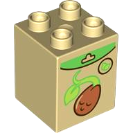 Duplo, Brick 2 x 2 x 2 with Seed Packet with Reddish Brown Seedling, Green and Lime Leaves Pattern