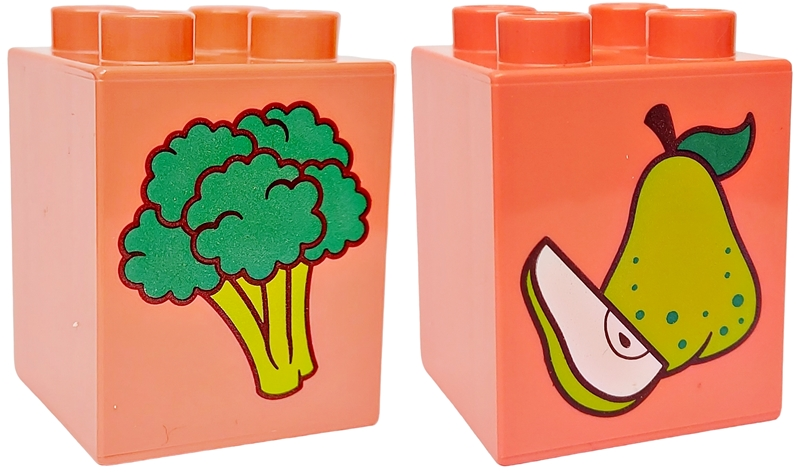 Duplo, Brick 2 x 2 x 2 with Green and Lime Broccoli / Pear Pattern