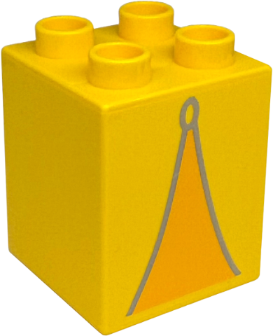 Duplo, Brick 2 x 2 x 2 with Bright Light Orange Triangle (Tent Opening) with Light Bluish Gray Edges and Ring Pattern