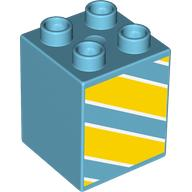 Duplo, Brick 2 x 2 x 2 with Yellow Lines with White Border and Yellow and White Stars on Back Pattern