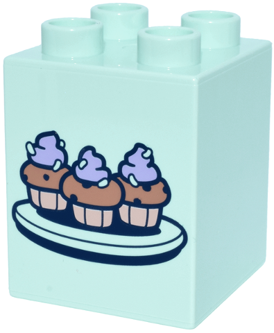 Duplo, Brick 2 x 2 x 2 with Medium Nougat Cupcakes, Light Nougat Cups, Lavender Icing with Sprinkles Pattern