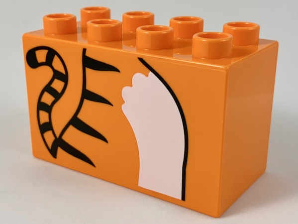 Duplo, Brick 2 x 4 x 2 with Tiger Body and Tail Pattern