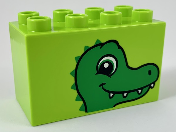 Duplo, Brick 2 x 4 x 2 with Alligator / Crocodile Head Pattern