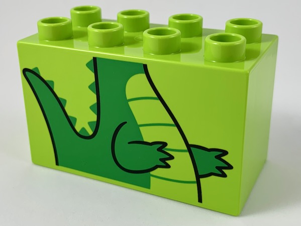 Duplo, Brick 2 x 4 x 2 with Alligator / Crocodile Body and Tail Pattern