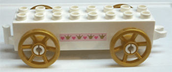 Duplo Car Base 2 x 8 x 1 1/2 with Large Copper Spoked Wheels with Hearts and Crowns Pattern on Both Sides (Stickers) - Set 4828