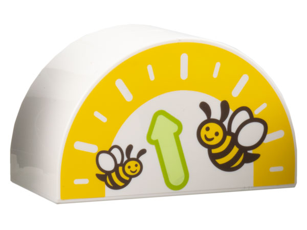 Duplo, Brick 2 x 4 x 2 Slope Curved Double with Yellow Gauge, Yellowish Green and Lime Arrow, 2 Bees Pattern
